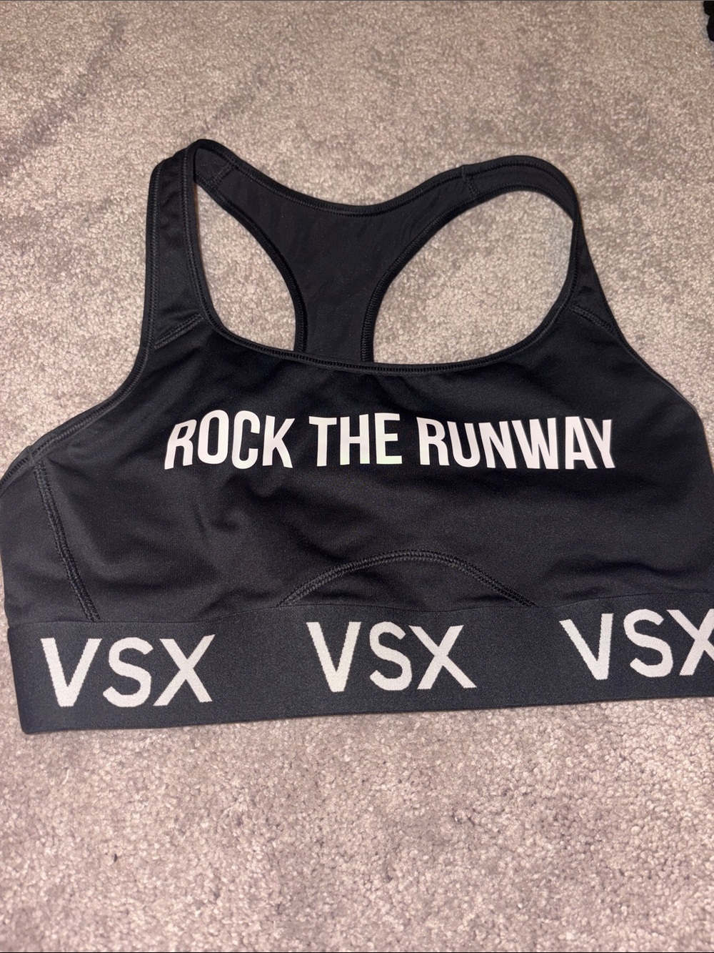Victoria's Secret Black VSX Racerback Sports Bra with White Print